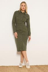 LTS Tall Women's Olive Green Button Denim Midi Dress | Long Tall Sally 1