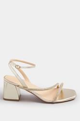 Gold Diamante Block Heel Sandals In Extra Wide EEE Fit | Yours Clothing 3