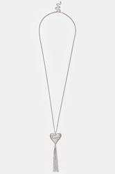 Silver Tone Long Heart Tassel Necklace | Yours Clothing 2
