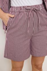 LTS Tall Women's Set Burgundy Red Stripe Cotton Shirt & Shorts | Long Tall Sally 6