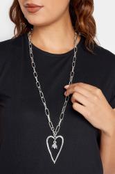 Silver Long Chain Heart Necklace 1