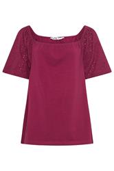 LTS Tall Women's Berry Red Embroidered Sleeve Cotton Top | Long Tall Sally 5