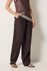 LTS Tall Women's Chocolate Brown Cotton Barrel Leg Trousers | Long Tall Sally 1