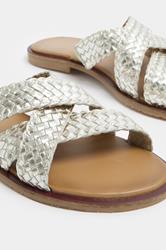 LTS Gold Faux Leather Woven Mule Sandals In Standard Fit | Long Tall Sally 4