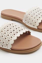 White Laser Cut Mule Sandals In Wide E Fit | Yours Clothing 5