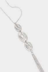 Silver Long Circle Tassle Necklace | Yours Clothing 3