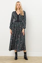LTS Tall Dark Green Floral Lace Trim Maxi Dress | Long Tall Sally 1