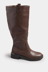 Brown Metal Detail Knee High Boots In Standard Fit | Yours Clothing 3