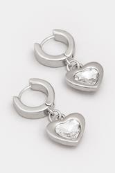 Silver Tone Diamante Heart Hoop Earrings | Yours Clothing 2