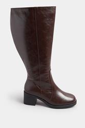 Brown Square Toe Knee High Boots In Extra Wide EEE Fit | Yours Clothing 3