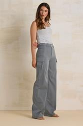 LTS Tall Women's Grey Belted Wide Leg Cargo Trousers | Long Tall Sally 1