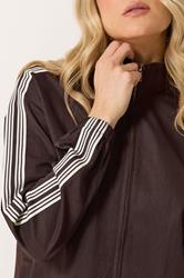 LTS Tall Women's Chocolate Brown Side Stripe Cotton Funnel Neck Jacket | Long Tall Sally 5