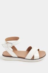 White Cross Over Strap Sandals In Wide E Fit | Yours Clothing 3