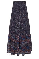 LTS Tall Navy Blue Floral Border Tiered Maxi Skirt | Long Tall Sally 5