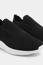 Black Knitted Slip On Trainers In Wide E Fit | Yours Clothing 4