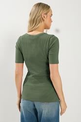 LTS Tall Green Ribbed Short Sleeve Henley Top | Long Tall Sally 3