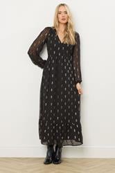 LTS Tall Black Sequin Spot Smock Maxi Dress | Long Tall Sally 1