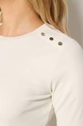 LTS Tall Women's Ivory White Ribbed Button T-Shirt | Long Tall Sally 4