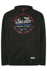 D555 Big & Tall Black 'Brooklyn N.Y.' Zip Through Hoodie | BadRhino 1
