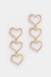 Gold Tone Diamante Heart Drop Earrings | Yours Clothing 2