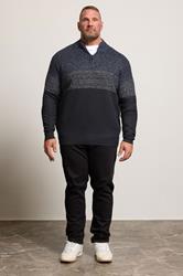 BadRhino Big & Tall Navy Blue Colour Block Quarter Zip Jumper | BadRhino 2