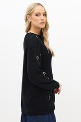 LTS Tall Black Knitted Eyelet Jumper | Long Tall Sally 3