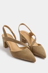 LTS Brown Faux Suede Asymmetric Block Heels In Standard Fit