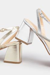 Silver Diamante Block Heel Sandals In Extra Wide EEE Fit | Yours Clothing 6