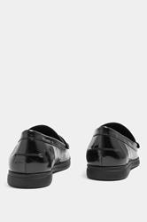 Black Faux Leather Flatform Loafers In Wide E Fit | Yours Clothing 2