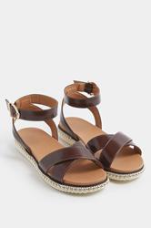 Chocolate Brown Cross Over Strap Sandals In Wide E Fit | Yours Clothing 2