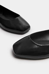 Black Faux Leather Square Toe Ballet Pumps In Extra Wide EEE Fit | Yours Clothing 3