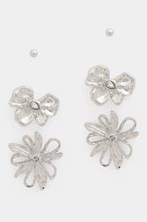 YOURSET 3 PACK Silver Tone Floral Earrings | Yours Clothing 3