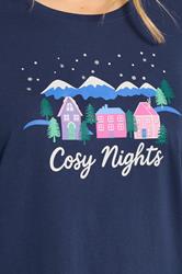 LTS Tall Navy Blue 'Cosy Nights' Slogan Wide Leg Pyjama Set | Long Tall Sally 4