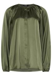 LTS Tall Khaki Green Satin Button Top