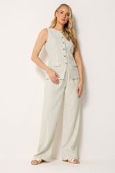 LTS Tall Women's Ivory White Pinstripe Linen Wide Leg Trousers | Long Tall Sally 1