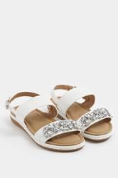 White Diamante Stone Embellished Sandals In Extra Wide EEE Fit