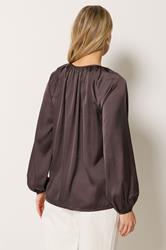 LTS Tall Women's Chocolate Brown Satin Button Top | Long Tall Sally 4