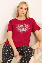 LTS Tall Red 'Time To Shine' Slogan Wide Leg Pyjama Set | Long Tall Sally 2