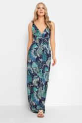 LTS Tall Women's Blue Floral Print V-Neck Sleeveless Maxi Dress | Long ...