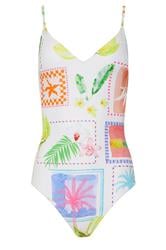 LTS Tall Women's White Graphic Postcard Print Swimsuit | Long Tall Sally 1