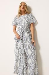 LTS Tall Women's Navy & White Leaf Print Linen Maxi Dress | Long Tall Sally 1
