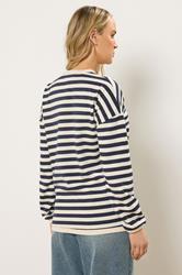 LTS Tall Navy Blue Stripe Embroidered 'Le Marais' Slogan Sweatshirt | Long Tall Sally  3
