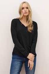 LTS PREMIUM Tall Black Long Sleeve V-Neck Top | Long Tall Sally 1