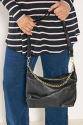 Black Ruched Chain Detail Shoulder Bag | Yours Clothing 1