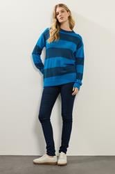 LTS Tall Blue Knitted Stripe Crew Neck Jumper | Long Tall Sally 2