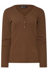 LTS Tall Chocolate Brown Cotton Ribbed Henley Top | Long Tall Sally 6