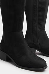 Black Faux Suede Elasticated Knee High Boots In Extra Wide EEE Fit | Yours Clothing 3