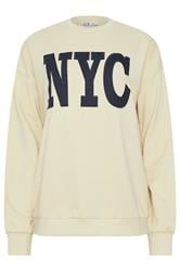 LTS Tall Beige Brown 'NYC' Applique Slogan Sweatshirt | Long TallSally 1