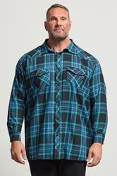 KAM Big & Tall Navy Blue Long Sleeve Check Shirt | BadRhino 1