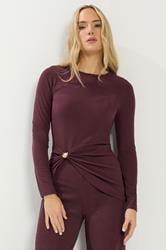 LTS Tall Women's Berry Red Metal Trim Textured Top | Long Tall Sally 1
